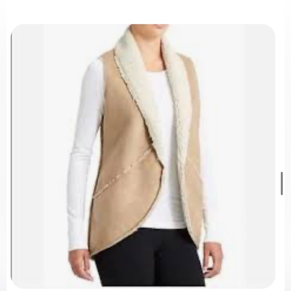 ATHLETA Faux Suede Sherpa Tan Open Vest  XXS/XS
